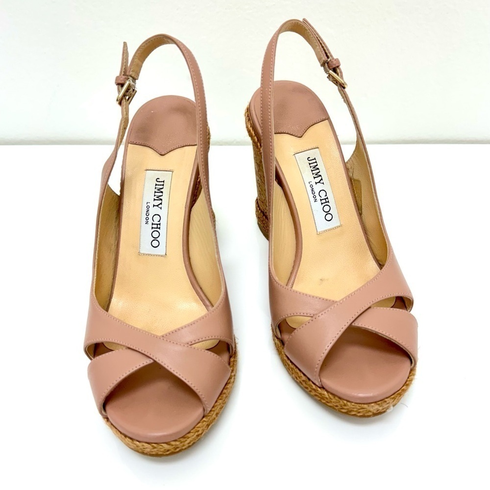 Jimmy Choo Ballet-pink leather Amely wedge heeled pumps, Size 38,5 - Picture 3 of 13